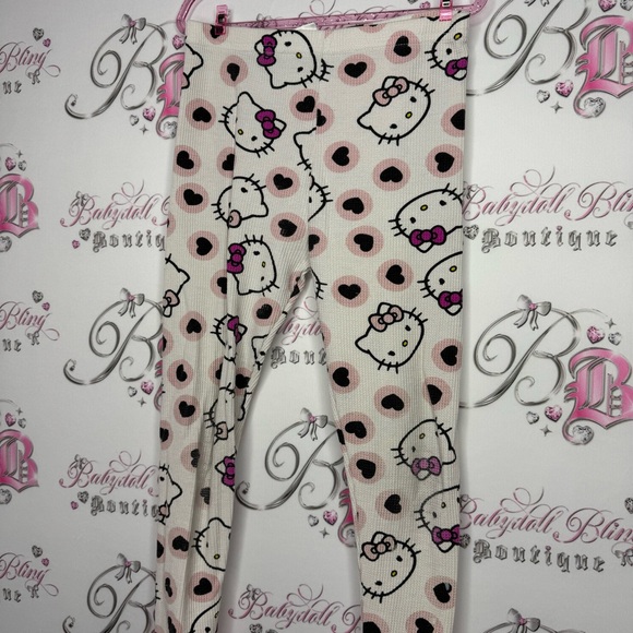 Hello kitty leggings waffle knit thermal cat pants kids cute pink stretchy - Picture 3 of 9